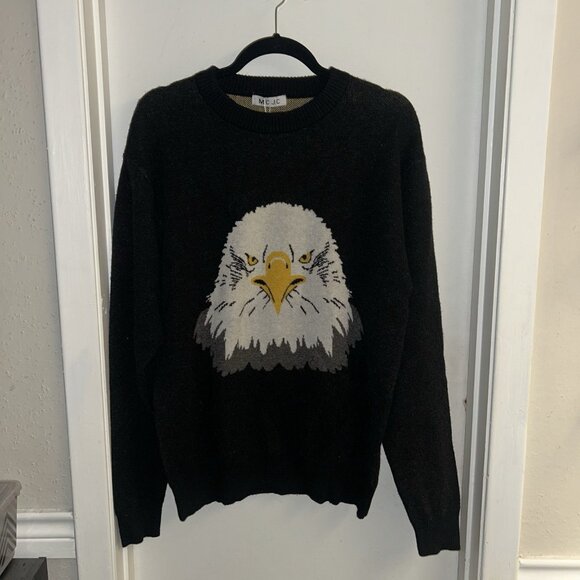 MCJC American Bald Eagle Black Graphic Long Sleeve Acrylic Blend Sweater Small - Picture 2 of 8